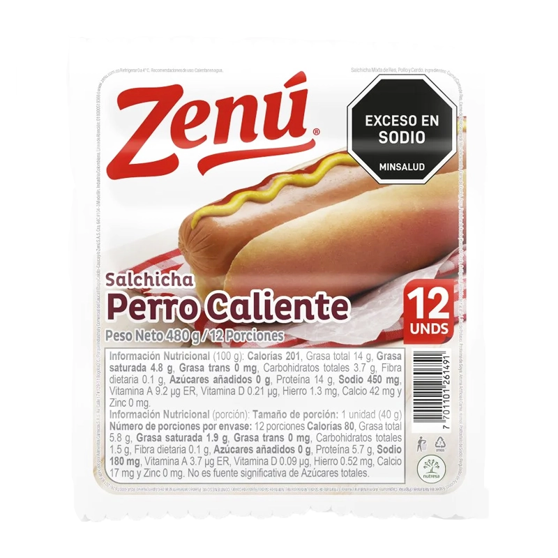 SALCHICHA ZENÚ PERRO X 480 GR X12 UNDS